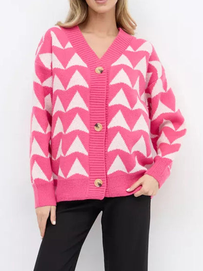 Geometric Button Up Long Sleeve Cardigan