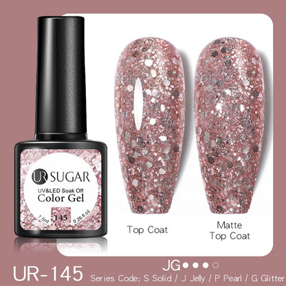 UR SUGAR 7.5ml Glitter UV Gel Nail Polish Glitter Sequins Soak Off UV Gel Varnish Colorful Nail Gel Polish DIY Nail Art Polish