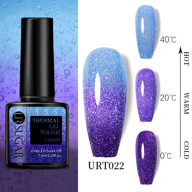 UR SUGAR 7.5ml Thermal Gel Polish 3 Colors Temperature Color Changing Glitter UV Gel Varnish Soak Off UV LED Gel Lacquers