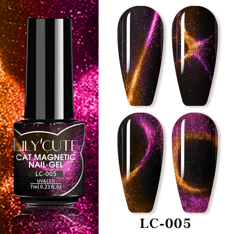 LILYCUTE 9D Rainbow Glitter Cat Magnetic Nail Gel Polish  Snowlight Semi Permanent Soak Off Sparkling Nail Varnish