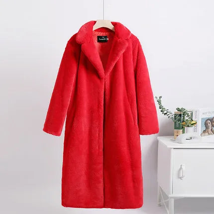 New Women Autumn Winter Furry Warm Fur Outerwear Fashion Loose Faux Fur Rabbit Long Jacket Casual Thickened Fur Coat