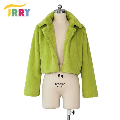 RT Women Faux Fur Coats Long Sleeve Furry Cropped Jacket Open Stitch Fluffy Overcoat Casual Outdoor Wear