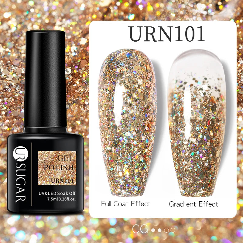 UR SUGAR 7.5ml Glitter Nude Color Nail Gel Polish Semi-permanent Varnish Soak Off Nail Art Base Top Coat UV LED Gel Manicure