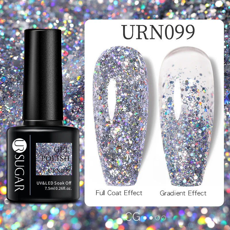 UR SUGAR 7.5ml Glitter UV Gel Nail Polish Glitter Sequins Soak Off UV Gel Varnish Colorful Nail Gel Polish DIY Nail Art Polish