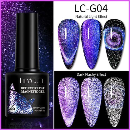 LILYCUTE 9D Rainbow Glitter Cat Magnetic Nail Gel Polish  Snowlight Semi Permanent Soak Off Sparkling Nail Varnish