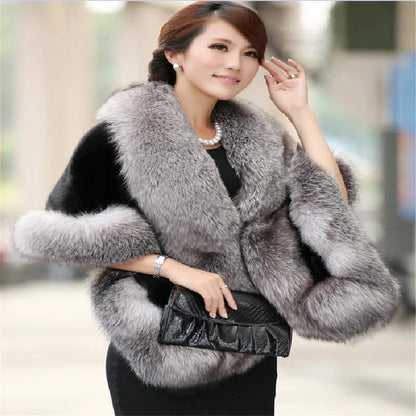 Big Bridal Faux Fur Wraps Winter Wedding Coat Warm shawls Outerwear White Black Blue Shrug Women Jacket Prom size 165*55 cm