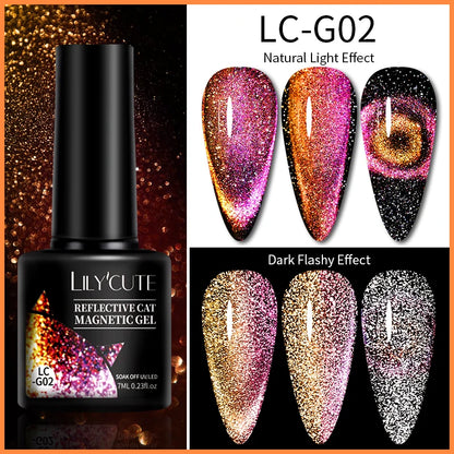 LILYCUTE 9D Rainbow Glitter Cat Magnetic Nail Gel Polish  Snowlight Semi Permanent Soak Off Sparkling Nail Varnish