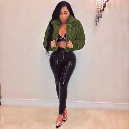 RT Women Faux Fur Coats Long Sleeve Furry Cropped Jacket Open Stitch Fluffy Overcoat Casual Outdoor Wear