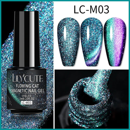 LILYCUTE 9D Rainbow Glitter Cat Magnetic Nail Gel Polish  Snowlight Semi Permanent Soak Off Sparkling Nail Varnish