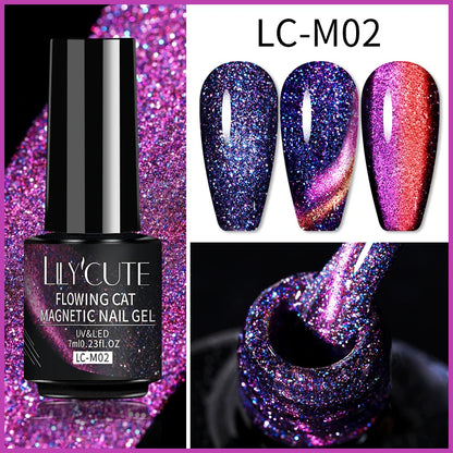 LILYCUTE 9D Rainbow Glitter Cat Magnetic Nail Gel Polish  Snowlight Semi Permanent Soak Off Sparkling Nail Varnish