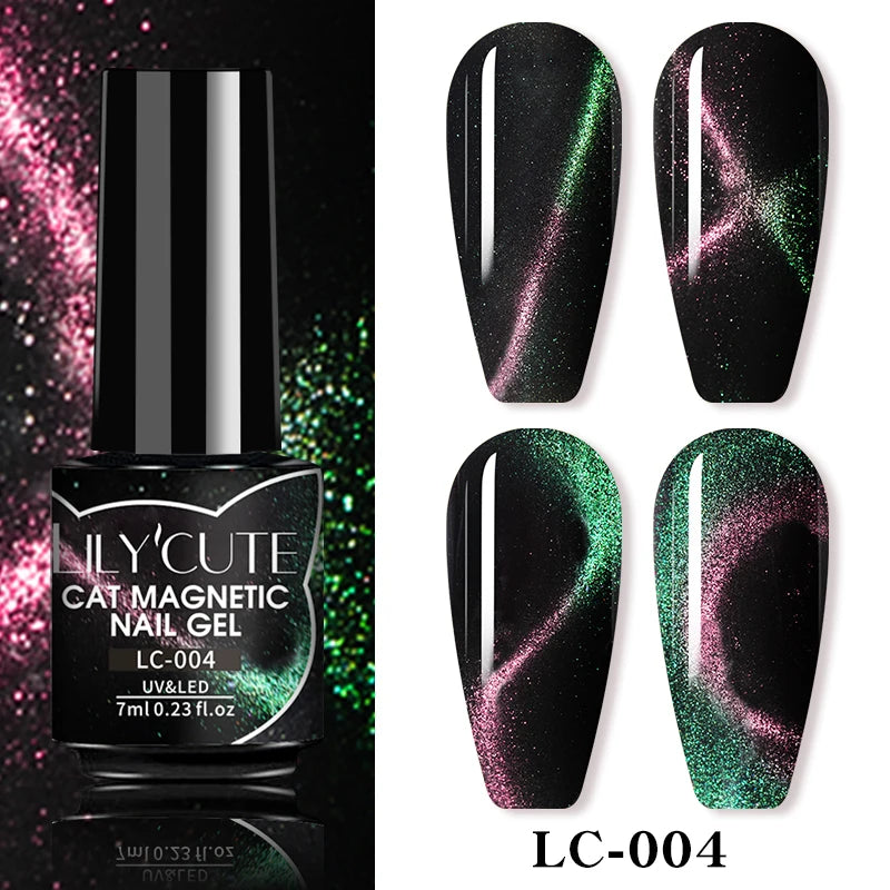 LILYCUTE 9D Rainbow Glitter Cat Magnetic Nail Gel Polish  Snowlight Semi Permanent Soak Off Sparkling Nail Varnish