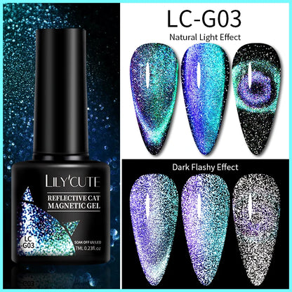 LILYCUTE 9D Rainbow Glitter Cat Magnetic Nail Gel Polish  Snowlight Semi Permanent Soak Off Sparkling Nail Varnish