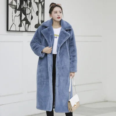 New Women Autumn Winter Furry Warm Fur Outerwear Fashion Loose Faux Fur Rabbit Long Jacket Casual Thickened Fur Coat