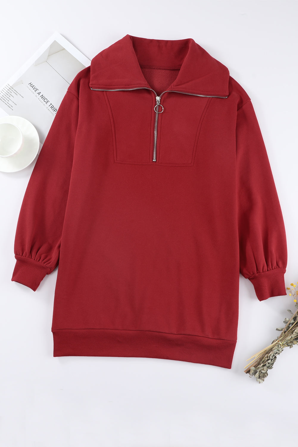 Half Zip Dropped Shoulder Mini Sweatshirt Dress