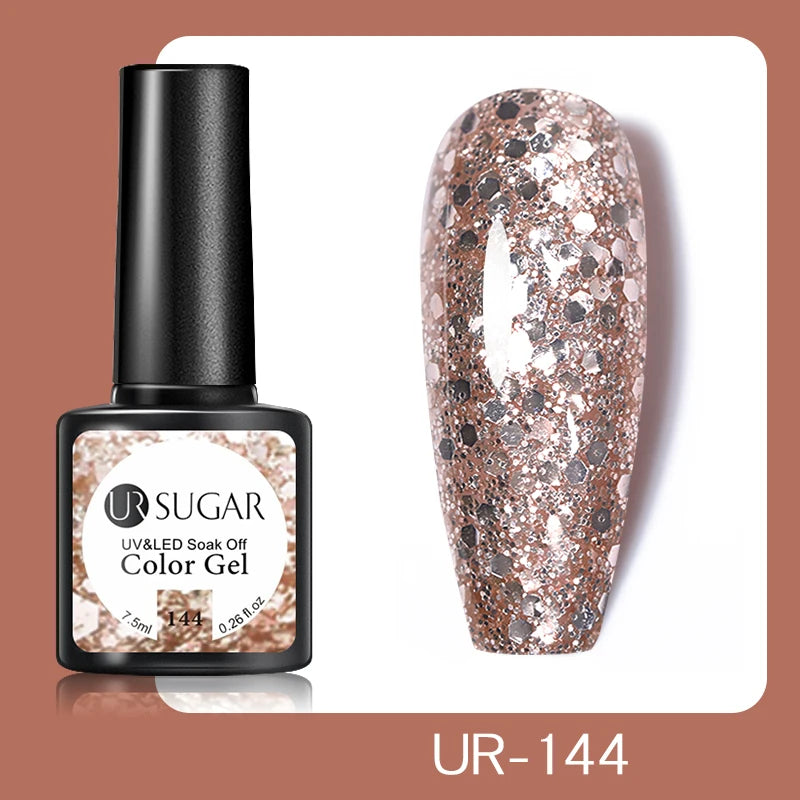 UR SUGAR 7.5ml Glitter Nude Color Nail Gel Polish Semi-permanent Varnish Soak Off Nail Art Base Top Coat UV LED Gel Manicure