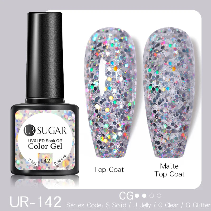 UR SUGAR 7.5ml Glitter UV Gel Nail Polish Glitter Sequins Soak Off UV Gel Varnish Colorful Nail Gel Polish DIY Nail Art Polish