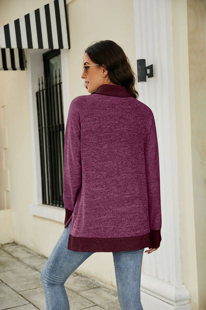 Heathered Slit High-Low Long Sleeve Top