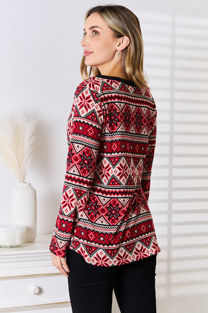 Heimish Full Size Snowflake Print Long Sleeve Top