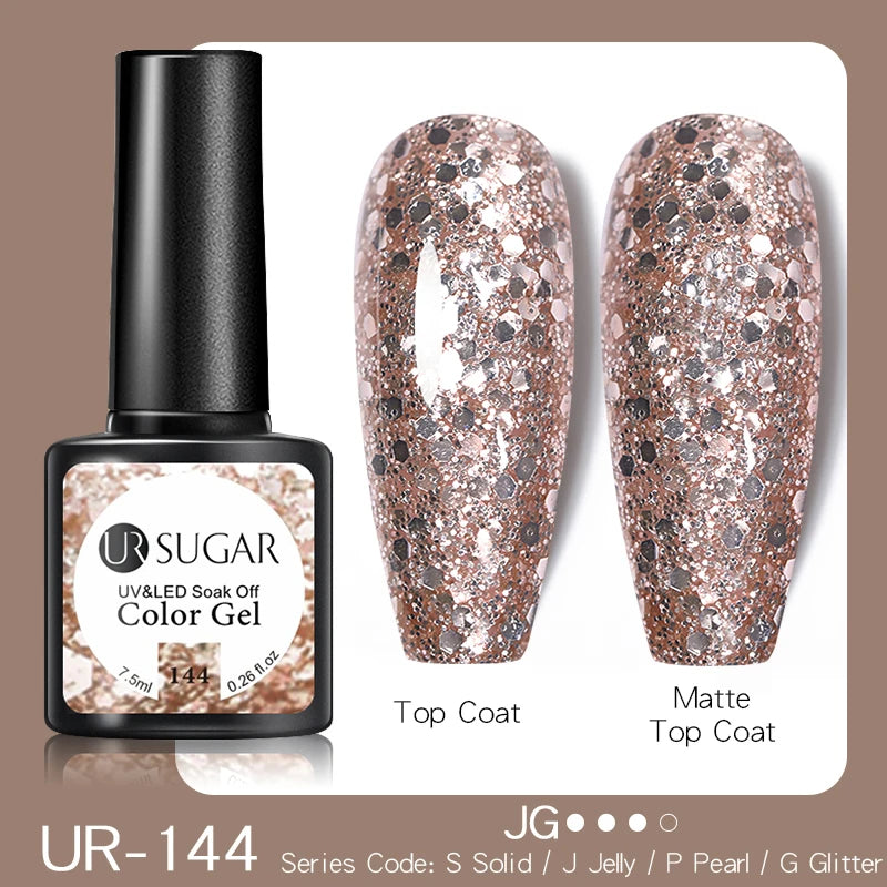 UR SUGAR Pink Nude Gold Glitter Nail Gel Polish Semi Permanent Varnish Nail Gel UV LED Manicure Nail Art Design