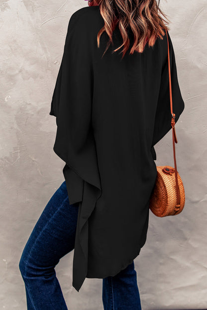 High-Low Notched Half Sleeve Blouse