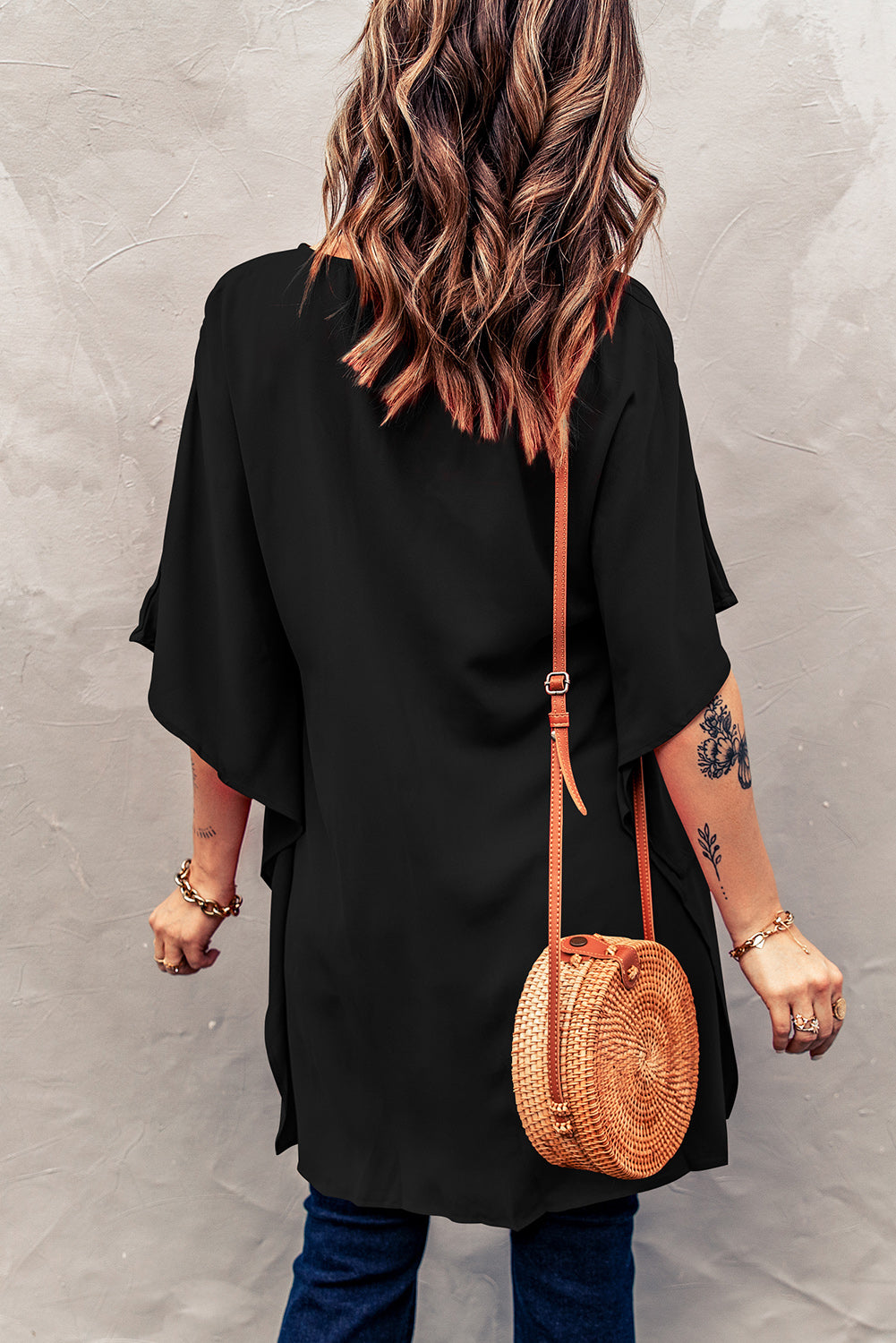 High-Low Notched Half Sleeve Blouse