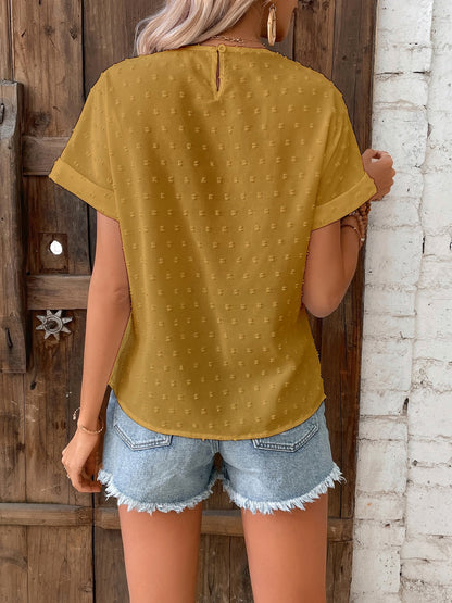 Lace Detail Round Neck Short Sleeve Blouse