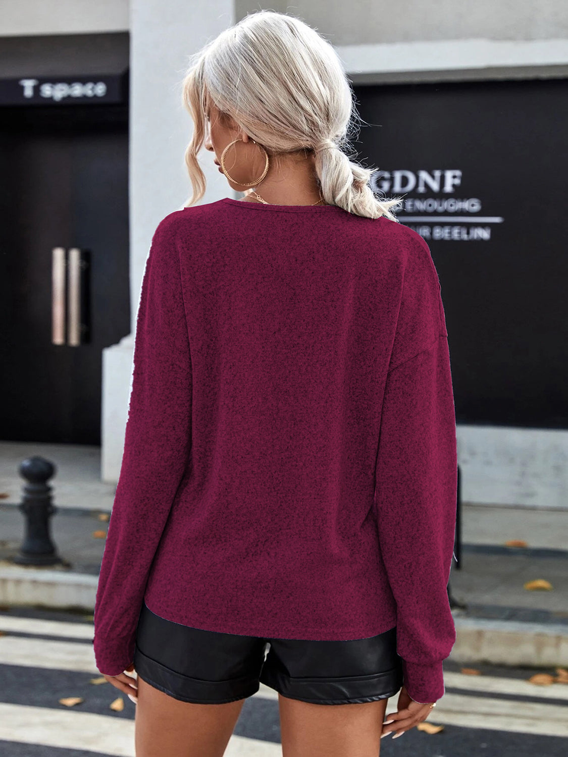 Lace Detail V-Neck Long Sleeve Top