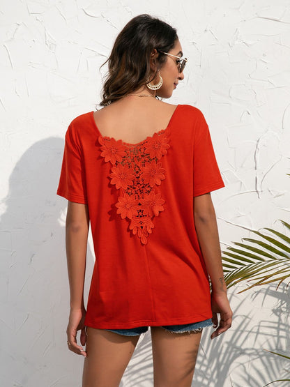 Lace Trim Short Sleeve Top