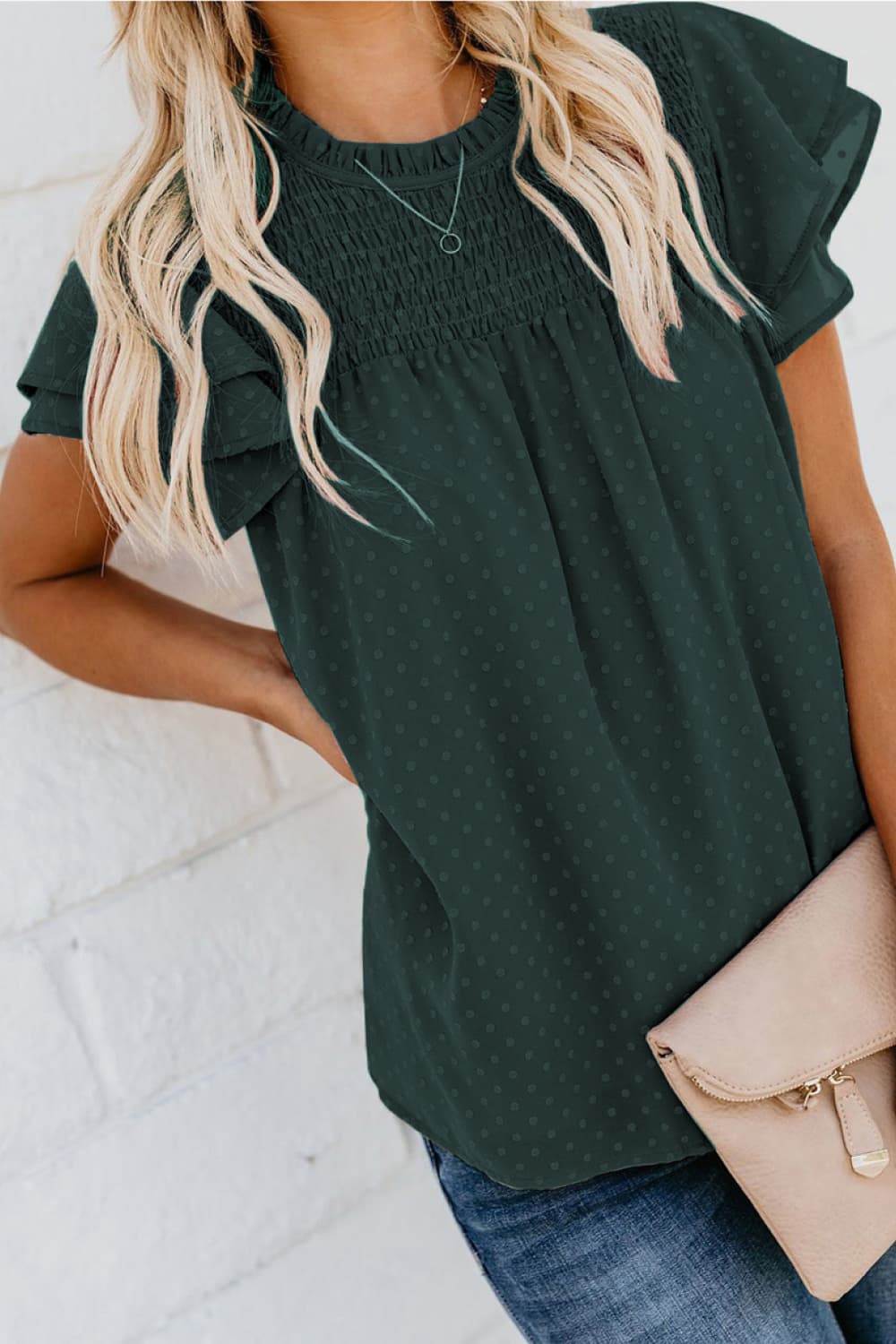 Layered Flutter Sleeve Smocked Blouse