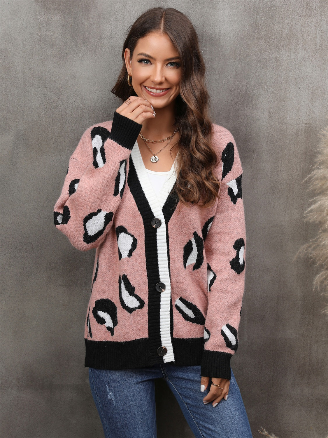 Leopard Button Down Drop Shoulder Cardigan