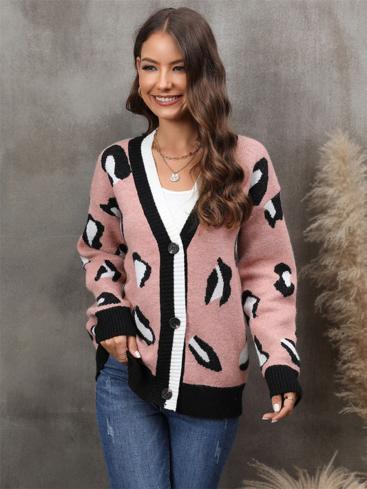 Leopard Button Down Drop Shoulder Cardigan