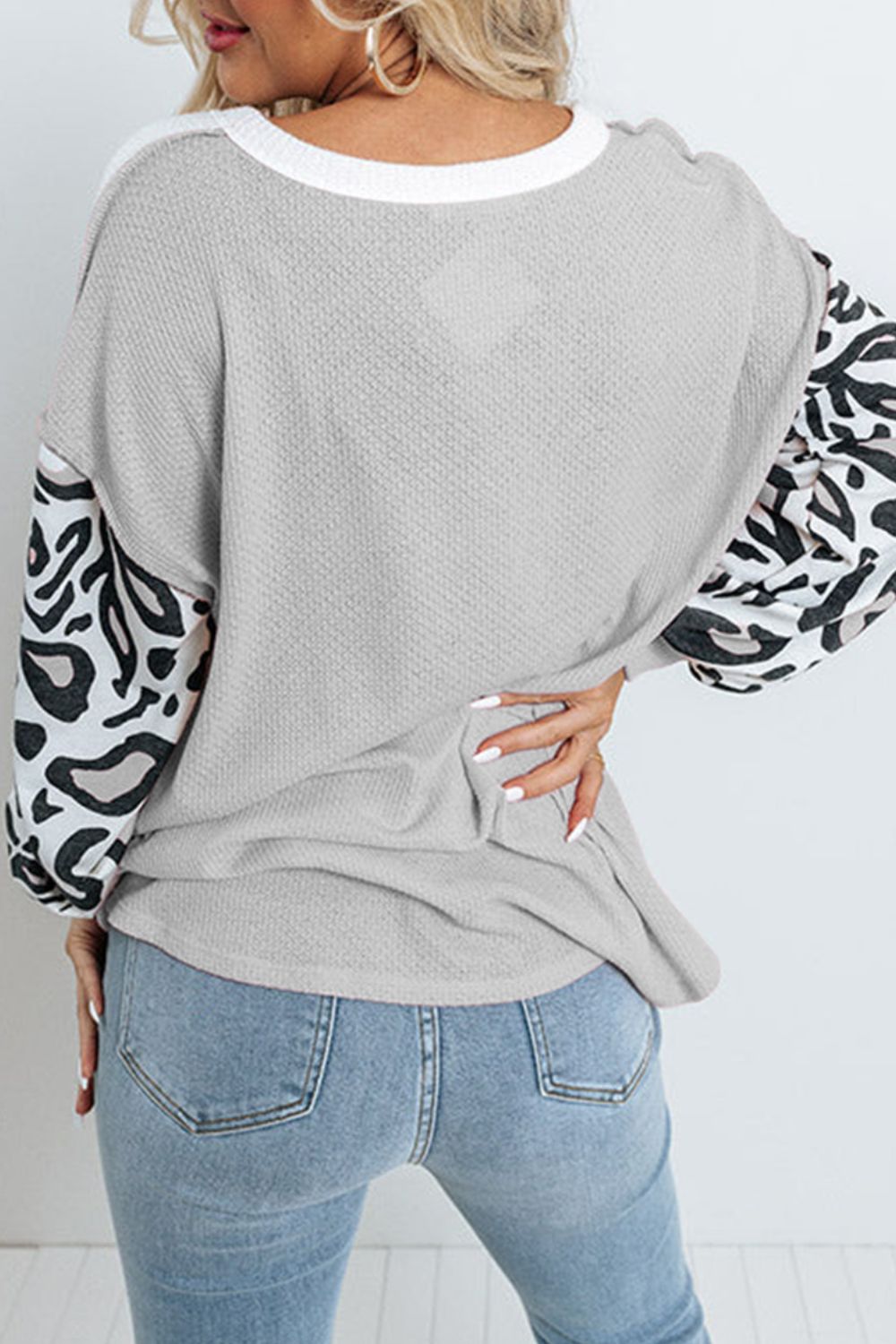 Leopard Color Block Buttoned Top