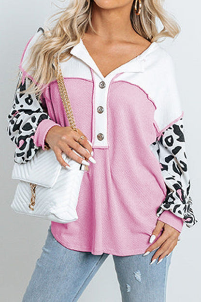 Leopard Color Block Buttoned Top