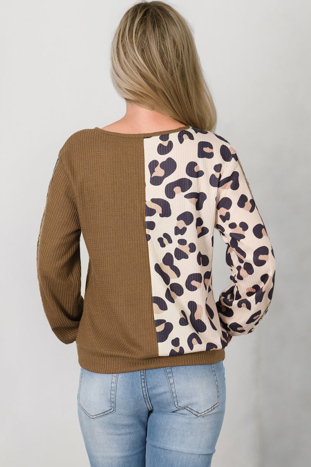 Leopard V-Neck Waffle-Knit Top