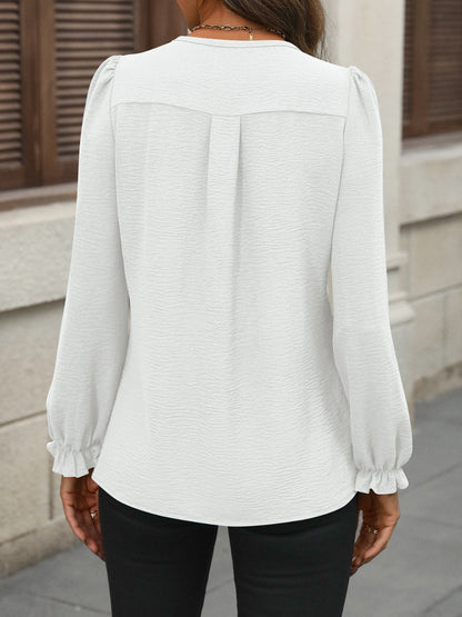 Notched Flounce Sleeve Blouse