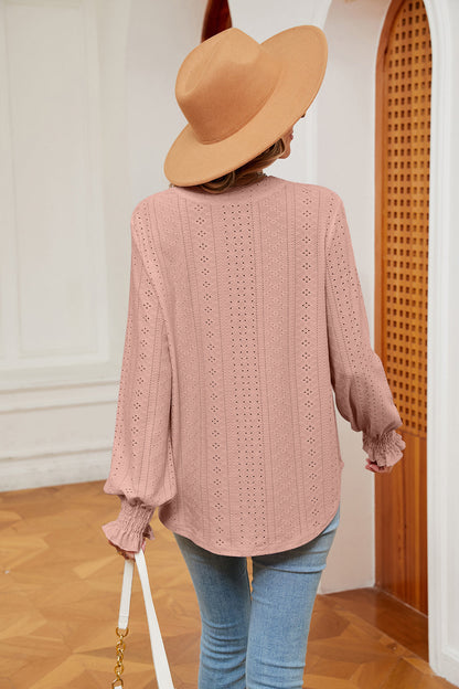 Notched Neck Flounce Sleeve Blouse