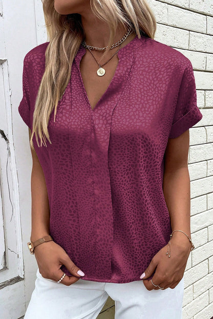 Notched Short Sleeve Blouse