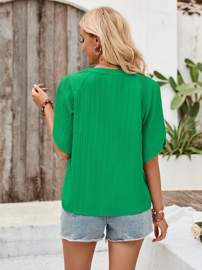 Notched Slit Half Sleeve Blouse