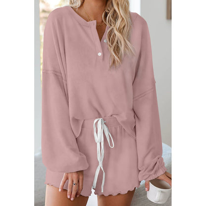 European and American-Style Women's Double-Sided Fleece Long Sleeve Shorts Pajamas
