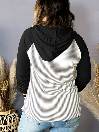 Fashion Plus Size Stripes Hooded Sweatshirt Women's 2024 Spring & Fall Thin Loose Casual Bottoming Top Women's Pullover