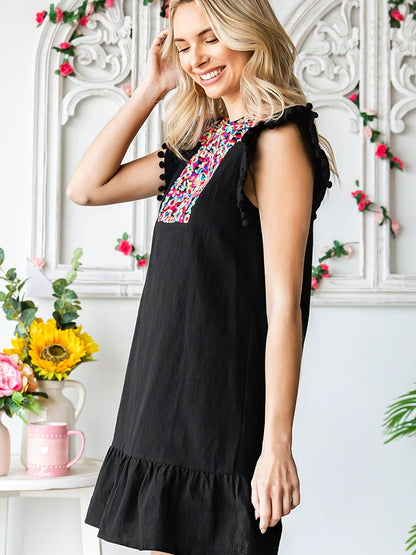 Summer Short Sleeve Fashion V Neck Thin Knee-Length Skirt Embroider