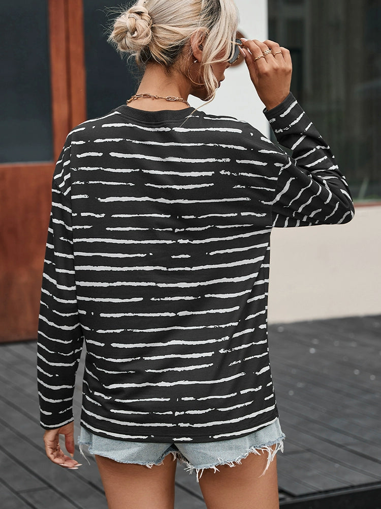 Stripes Thin Minimalist round Neck Pullover Long Sleeves T-shirt
