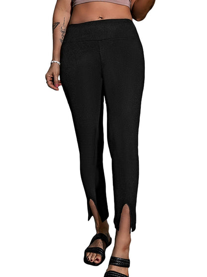 Fashion Wind Black Rib Knitting High Waist Slit Leggings Women 2024 Fall New Arrival Skinny Tappered Pants Women