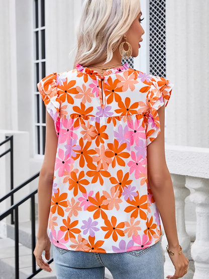 Fashion Plant Pullover Female Summer Smocking Florals Print