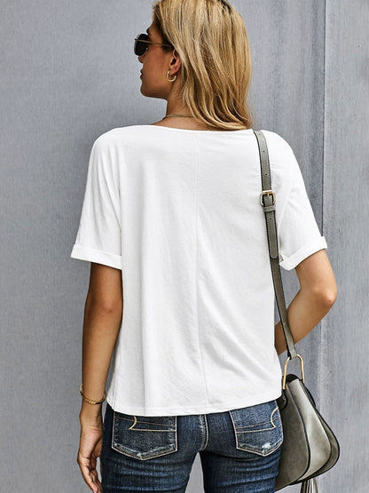 2023 Summer Thin Short-Sleeved Top Women's European Size Loose Cool V Neck Ruched Loose Pullover Half-Sleeve T-shirt Women