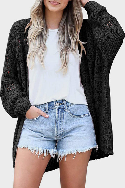 Openwork Open Front Long Sleeve Cardigan