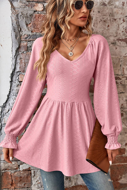 Peplum V-Neck Long Sleeve Blouse