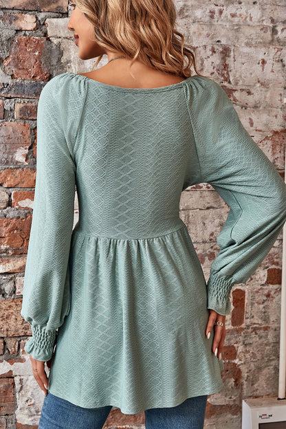 Peplum V-Neck Long Sleeve Blouse