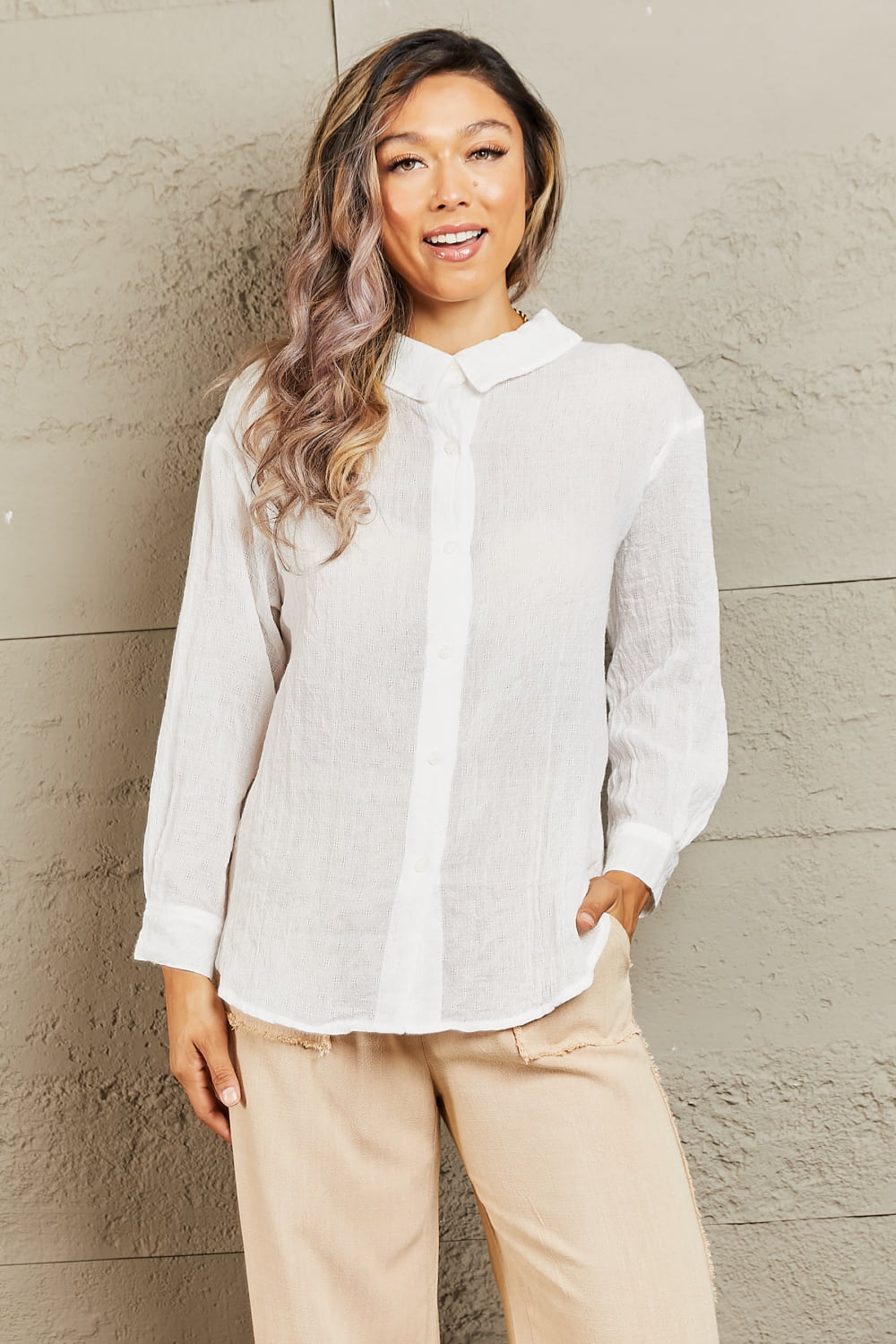 Petal Dew Take Me Out Lightweight Button Down Top