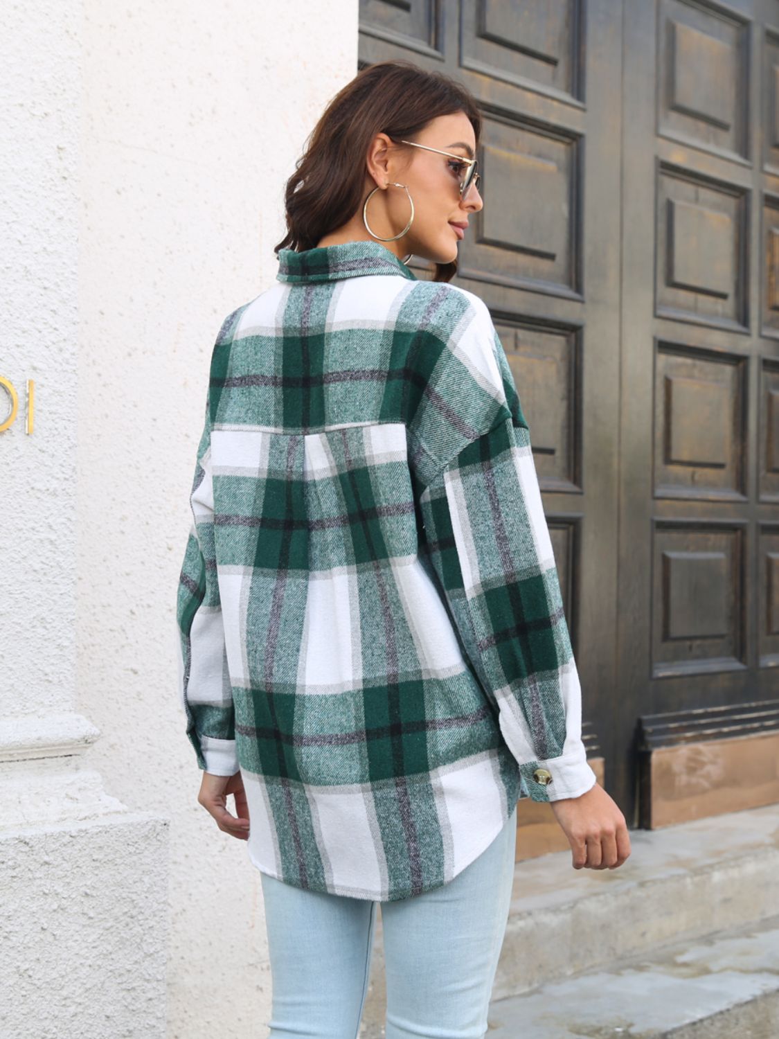 Plaid Button Up Collared Neck Long Sleeve Shirt